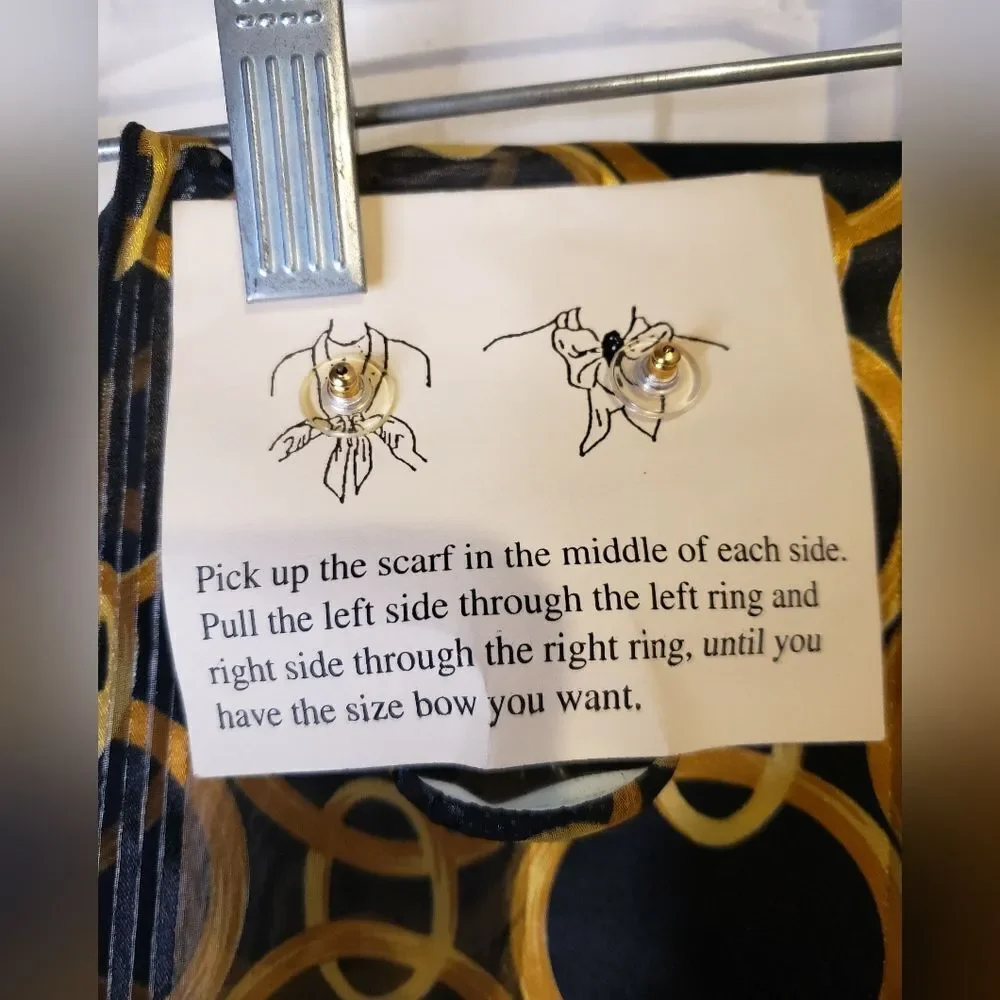 NEW Elegant Accents Black and Gold Scarf, Scarf Clip, And Earrings
